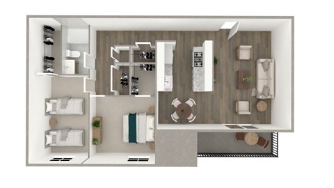 Floor plan for 2 beds, 1 bath, 950 sqft